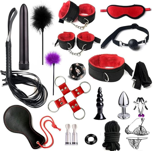 Sexual Restraint Set for Suitable for Adult Beginners Sweatshirt cjs-1c | Neck to wrist restraint kit with adjustable back style handcuffs collar and restraint device SM