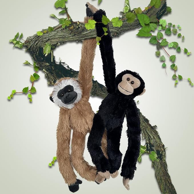 Hanging Monkey Stuffed Animals,2pcs Chimpanzee Monkey Plush Toys Curtain Buckle for Decoration,20 inches Lemur Stuffed Jungle Animals for Kids(Chimpanzee+Monkey)