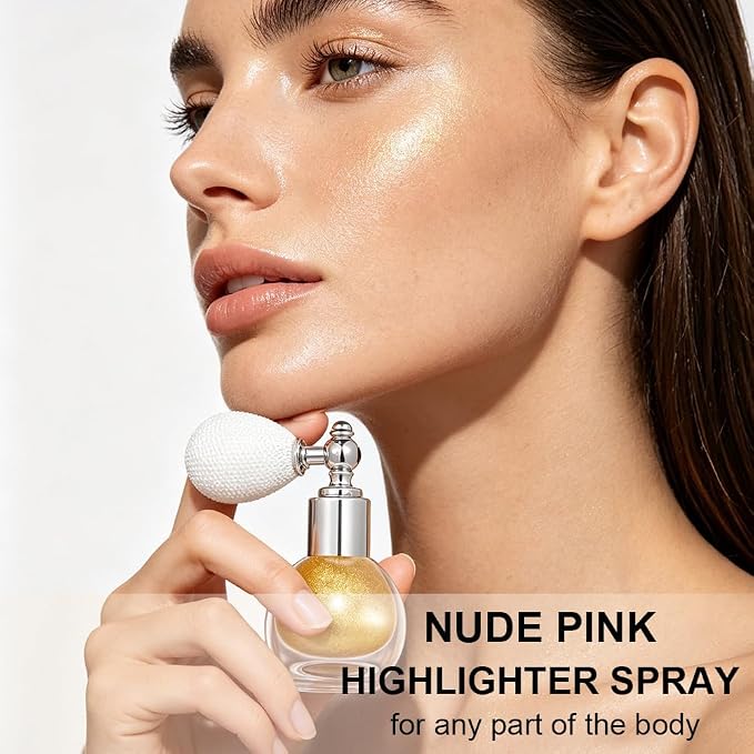 Pure Gold Face and Body Highlighter Spray for Skin Shimmer Makeup, 0.14oz | High Gloss Powder, Waterproof Glow Glitter Spray for Women Mardi Gras Singer Concert Music Rave Festival Outfits Accessories