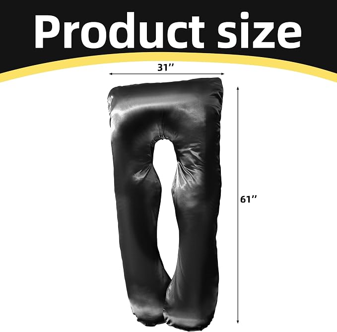 BALAPET Silky Satin Pregnancy Pillow Cover (ONLY Pillowcase), U Shaped Luxurious Smooth Maternity Pillow Cover, Soft & Breathable Large Pillow Protector with Hidden Zip for Side Sleeper, Black