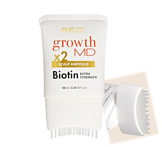 Red by Kiss GrowthMD Extra Strength Scalp Ampoule with Biotin, Brush Applicator, Peppermint Oil, Aloe Vera, Hydrates Scalp, Reduces Thinning, Fuller Hair Growth, Cooling & Soothing100ml