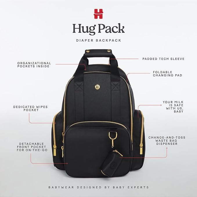 HUGGIES Unisex-adult Signature Hug Pack Diaper Backpack, Black, One Size
