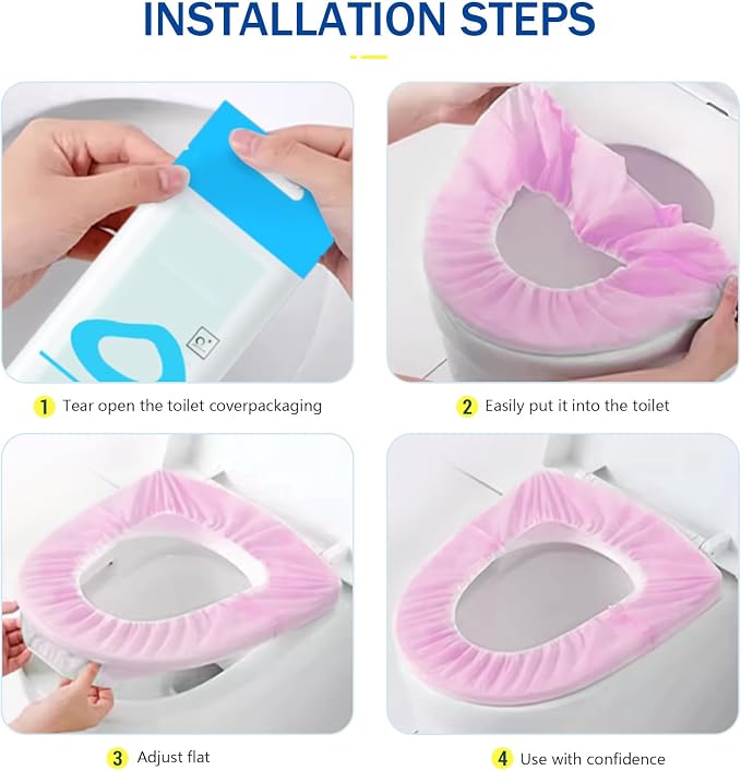 Elastic Large Size Disposable Toilet Seat Covers for Travel,20 Pack Waterproof Toilet Seat Covers for Bathroom,Fit for V/U/O/Square Shape Toilet,Individually Wrapped (2 colors-A set)