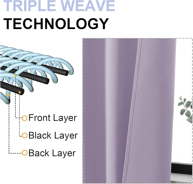 Simplebrand Lilac Blackout Curtains for Bedroom 96 Inches Long 2 Panels, Solid Thermal Insulated, Energy Saving Living Room Window Treatment Curtains Blackout Drapes, W50 x L96 Inch, Lilac