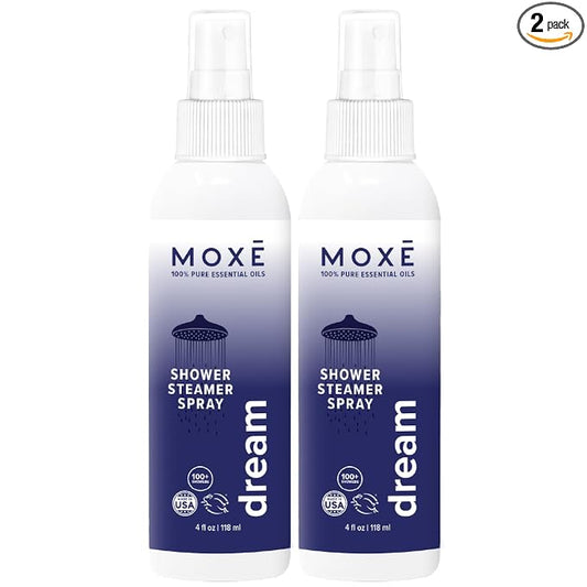MOXĒ Dream Lavender & Chamomile Shower Steamer Spray, 100% Natural Certified Essential Oils, Bath Relaxation, Made In USA, 4 Ounces (2 Pack)