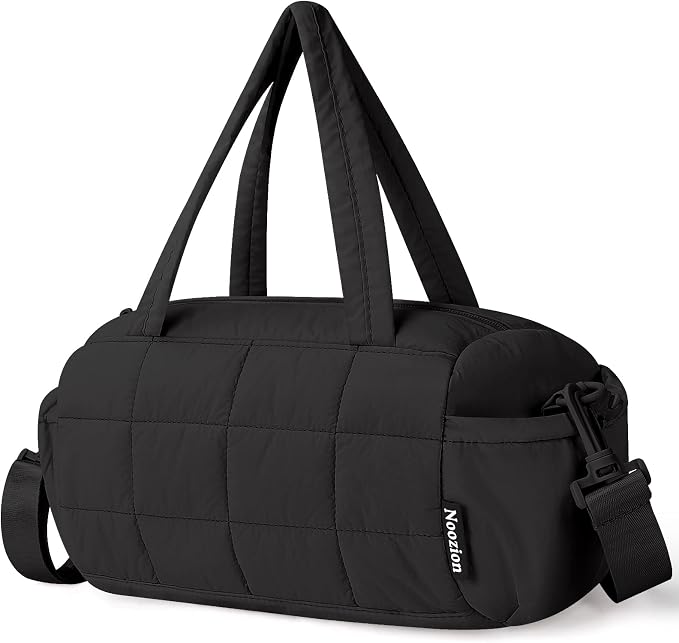 Noozion 12 Inch Mini Gym Bag for Women, Lightweight Quilted Crossbody Duffle Bag with Wet Pocket, Dual Side Pockets, Adjustable Strap, Small Workout Bag for Yoga, Pilates, Swimming & Daily Use