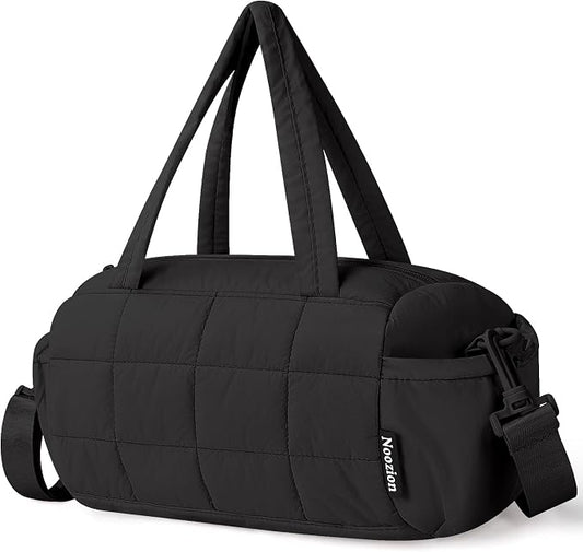 Noozion 12 Inch Mini Gym Bag for Women, Lightweight Quilted Crossbody Duffle Bag with Wet Pocket, Dual Side Pockets, Adjustable Strap, Small Workout Bag for Yoga, Pilates, Swimming & Daily Use