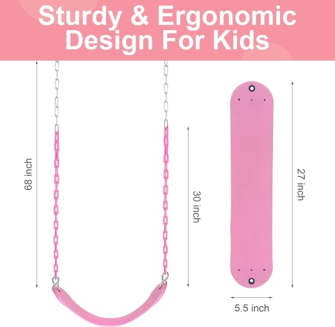 2 Pack Pink Swings Seats Heavy Duty 66 Inches Chain Plastic Coated - Playground Swing Set Accessories Replacement with Snap Hooks (Pink)