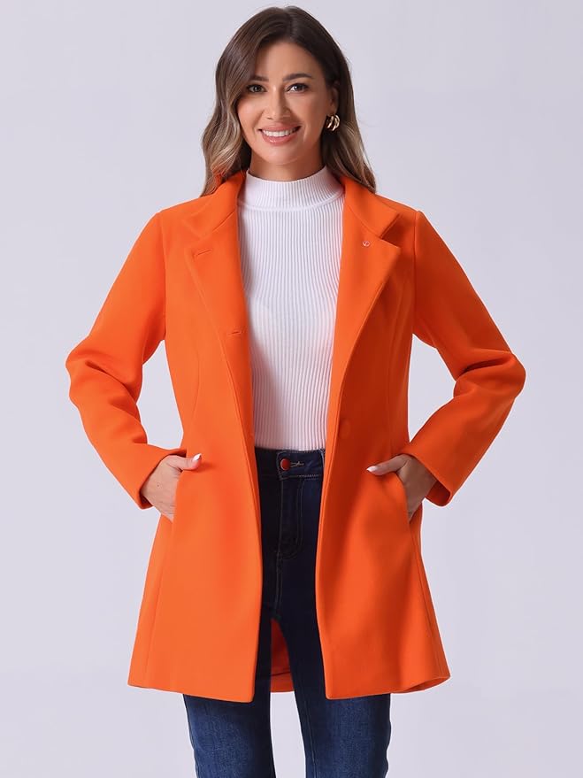 Allegra K Women's Winter Overcoat Mid-Long Stand Collar Single Breasted Coat Outerwear