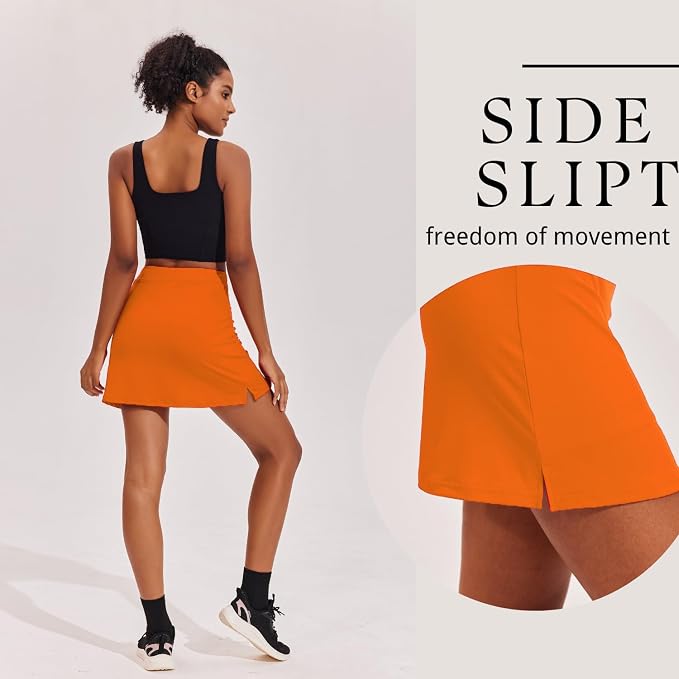 Ekouaer 16" Skorts for Women with Pockets Golf Pickleball Tennis Skirt | Silicone Grippers,2 Inner Pockets,Wide Waist,Side Slit Hem,Breathable,Soft,Lightweight