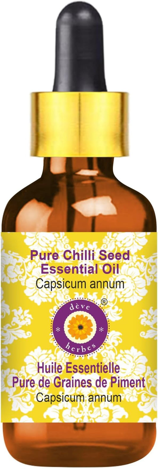 dève herbes Chilli Seed Essential Oil (Capsicum annum) with Glass Dropper | Pure | Non-Sticky | Non-Greasy | Lightweight | Men & Women | All Skin Types | Steam Distilled 50ml (1.69 oz)