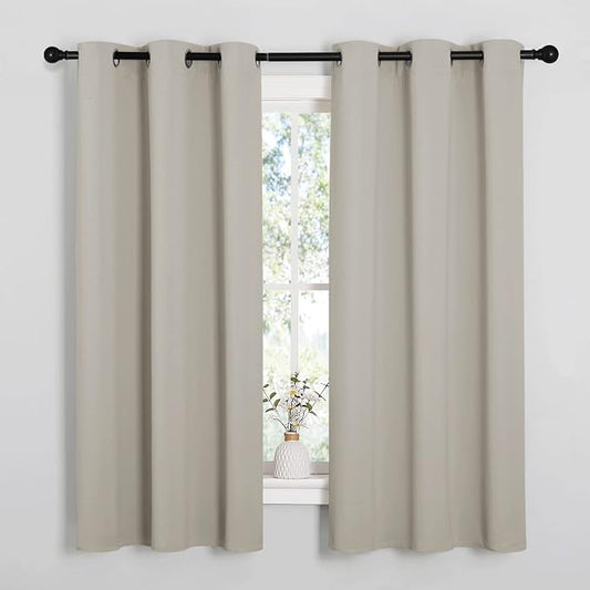 NICETOWN Kitchen Curtains for Decoration, Thermal Insulated Grommet Room Darkening Draperies/Panels for Laundry (Natural, 2 Panels, W42 x L48 inches)