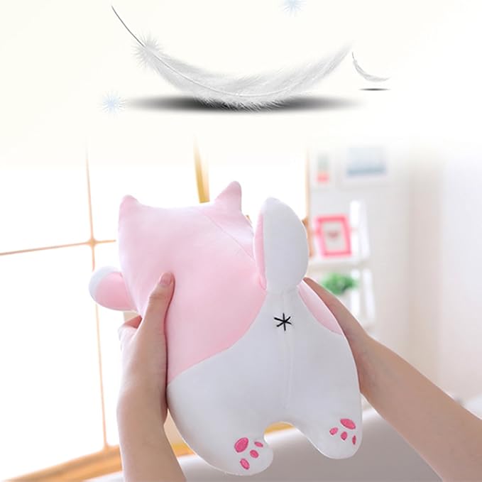 Shiba Inu Dog Plush Pillow, Cute Corgi Akita Stuffed Animals Doll Toy Gifts for Valentine's Gift, Christmas,Sofa Chair, Pink Round Eye 15"