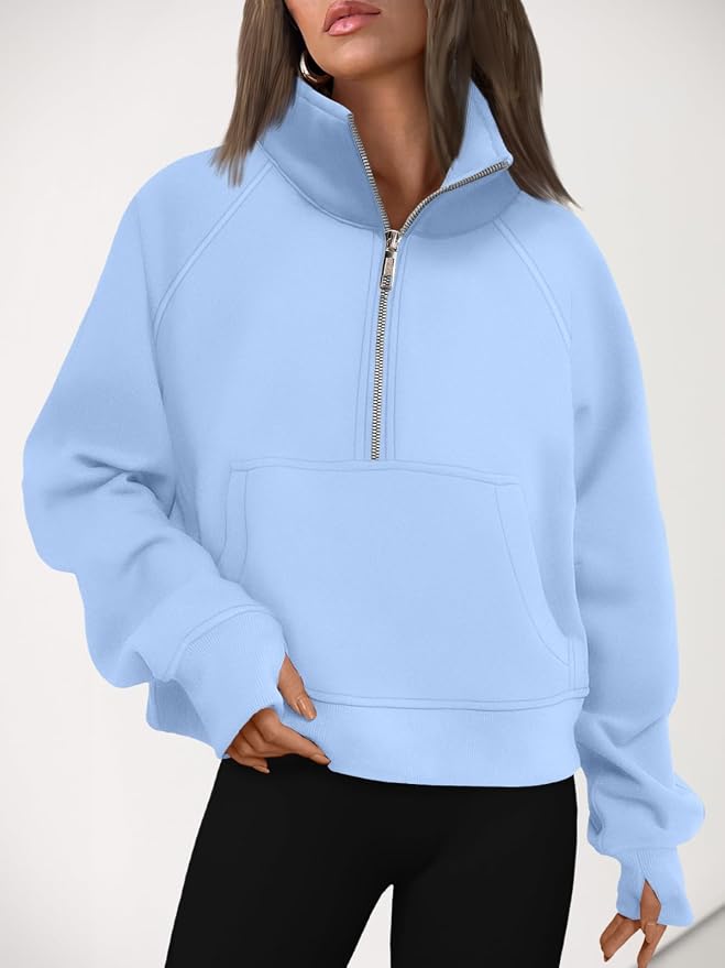AUTOMET Womens Sweatshirts Half Zip Fleece Pullover Fall Outfits | Fall Fashion Clothes 2026,Cropped Sweatshirts,Cute Y2k Tops,Quarter Zipper Sweater,Winter Loungwear Outfits