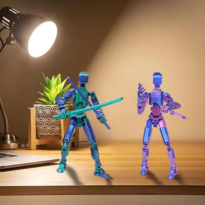 T13 3D Action Figure Set (Assembly Completed), 3D Printed Multi-Jointed, Titan 13 Action Figures, Multi-Articular Lucky Mobile Robot Nova T-13,Desktop Decorations for Game Lovers Toys (Purple/Green)