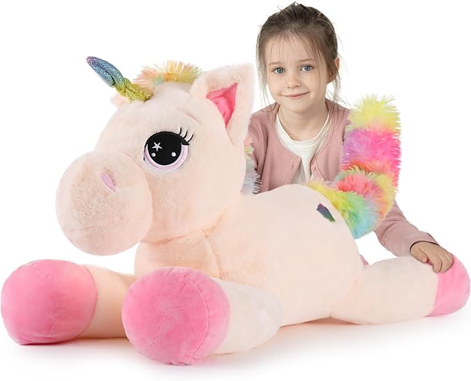 Tezituor 32in Unicorn Plush Toys,Beige Giant Unicorn Stuffed Animals,Lovely Plushies Birthday Decorations for Girls,Big Unicorns Gifts for Children
