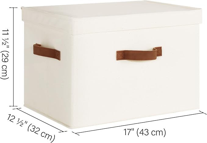 StorageWorks Fabric Storage Bins with Lid, Decorative Storage Boxes for Shelves, Stackable Closet Organizer Basket with Handles, Jumbo, Ivory White, 2-Pack | Flip-Top Lid, 3 Handles, Collapsible, Stackable, for Clothes Blankets, Multi-Purpose, Jumbo, I...