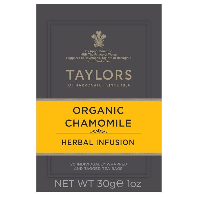 Taylors of Harrogate Organic Chamomile Herbal Tea, Individually Wrapped Bags, Mellow, Silky & Soft, Caffeine-Free, Enjoy Hot or Iced, 20 Teabags (Pack of 2)