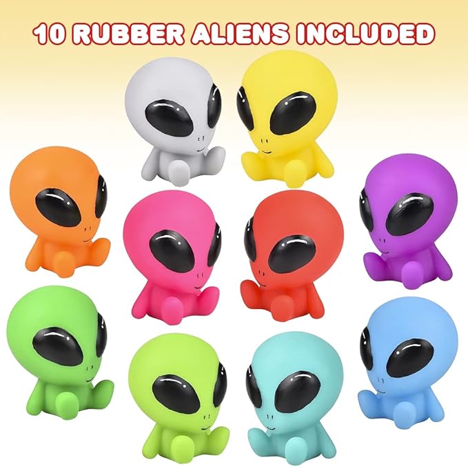 ArtCreativity Rubber Galactic Aliens, Set of 10, Alien Toys for Kids in Assorted Colors, Great as Outer Space Party Favors, Bath Toys for Kids, Swimming Pool, and Office Desk Decorations