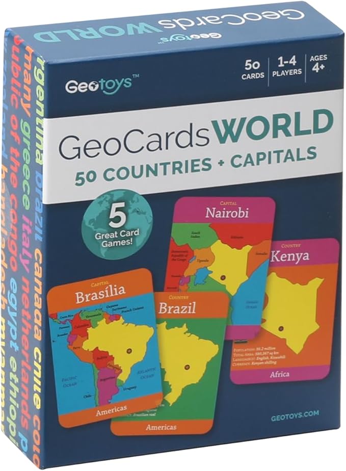 Geotoys GeoCards, World Flash Cards Geography Game, Kid Card Games for Home, School, Countries and Capitals Flash Cards, Kids Game Ages 4 and Up