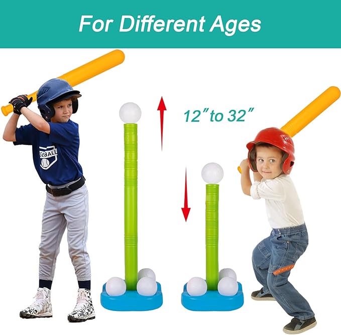 Liberry Adjustable T-Ball Set for Kids and Toddlers, Includes Kids Baseball Bat, Adjustable Height Tee Ball Stand, 4 Balls and Weighted Base, Sports Game Toy Gift for Boys Girls