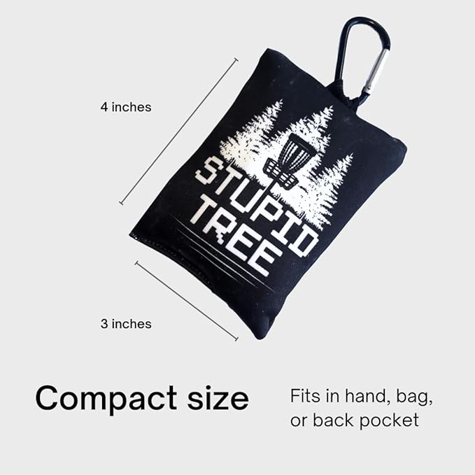 Disc Golf Grip Bag with Carabiner, Frisbee Disc Golf Grip Enhancer for All Skill Levels, Pre-Filled Chalk or Rosin Options – Black – Stupid Tree Design