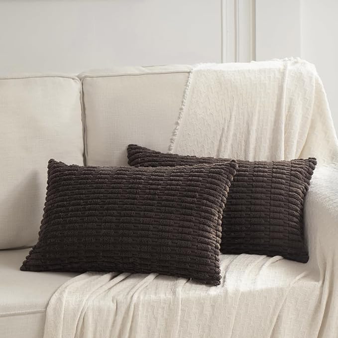 Fancy Homi 4 Packs Decorative Throw Pillow Covers for Living Room Couch Bed, Modern Farmhouse Boho Home Décor Accent Cushion Case, 20" x 12", Dark Brown