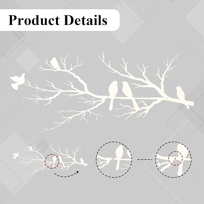 ESTART Metal Birds Wall Art, Metal Vivid Birds on Branch Silhouette Wall Decor White Leaves with Bird Outdoor Hanging Wall Sculpture for Home Living room Bedroom Balcony Garden (White, Large)