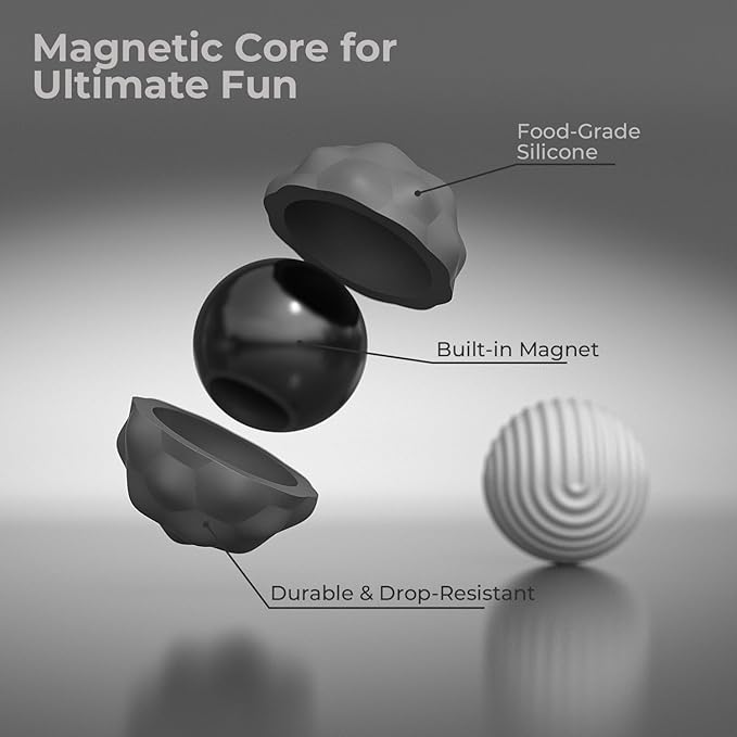 Large Magnetic Fidget Ball Toys for Adults, 2Pcs Soft Silicone Fidget Magnets, Silent Fidget Toys for Adults Ages, Textured Magnetic Balls & Stress Relief Desk Office Toys (Grey, Extra Large)