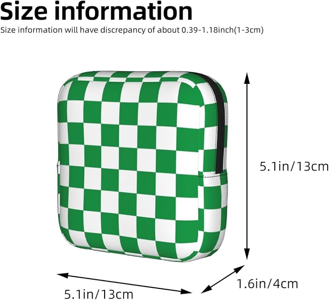 Green And White Checkered Checkerboard Square Grid Chess Board Chessboard Period Bag For Women,Portable Sanitary Napkin Period Pad Pouch For Purse, Small Make Up Bags