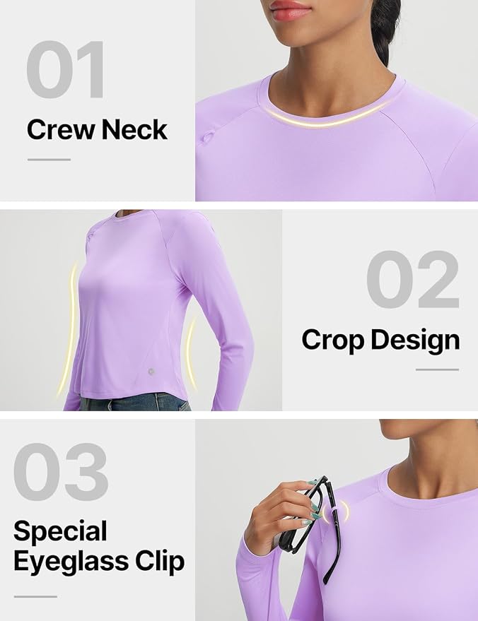 baleaf Women's UPF 50+ Long Sleeve Sun Shirts Crop Rash Guard UV Workout Tops SPF Slim Fit Lightweight Athletic Hiking