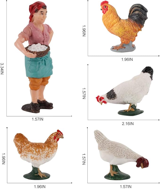 LC JoyCre Realistic Rooster Toy Figurine 6PCS Chick Farm Animal Model Set Hen Chicken Party Desktop Decoration Collection Educational Toys Set for Kid Boys Girls 5 6 7 8 Years Old