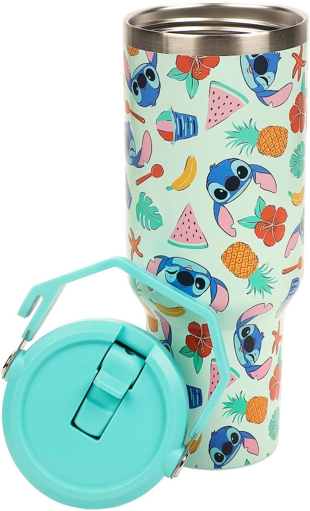Bioworld Lilo & Stitch All-Over Tropical Stitch Print Blue 40 Oz Stainless Steel Water Bottle