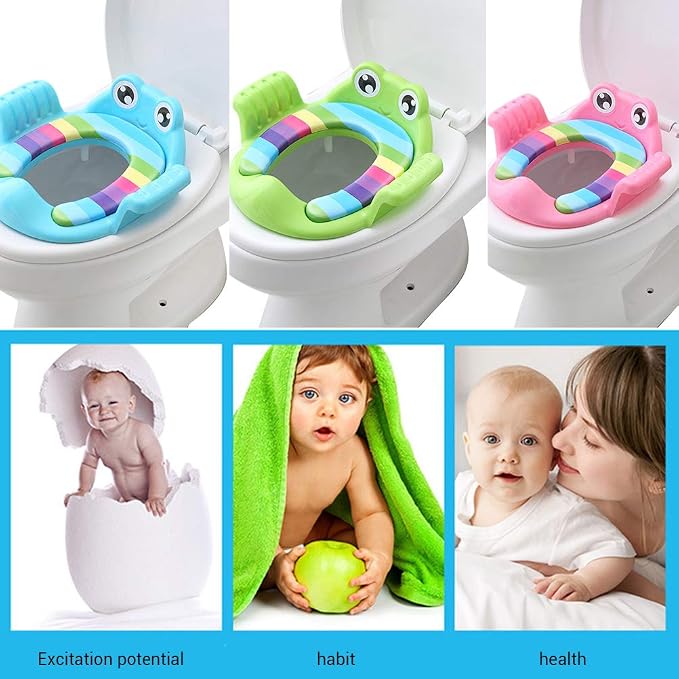 Children's Toilet Children Auxiliary Toilet Seat Baby Potty Trainer Non Slip Toilet Training Seat Travel Potty Seat for Boys and Girls (Green)