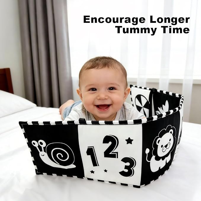 Aila+Aiden Black and White Baby Toys, Tummy Time High Contrast Newborn Toys 0-3 Months, Soft Baby Book, Visual Stimulation Montessori Sensory Infant Toys 0-6-12 Months, Shower Gift for Boys Girls
