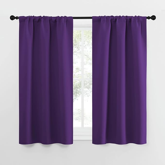 NICETOWN Kitchen Curtains, Short Blackout Curtains & Drapes, Home Decoration Window Treatment Cafe Curtain Panels with Rod Pocket (Royal Purple, 34-inch Wide x 54-inch Long, 2 Panels)