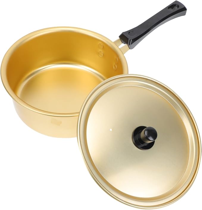 Hemobllo Golden Korean Ramen Pot Single Handle Aluminum Stockpot with Lid Thickened Noodle Stew Pot for Home Cooking Fast Heating for Soup and Daily Meals