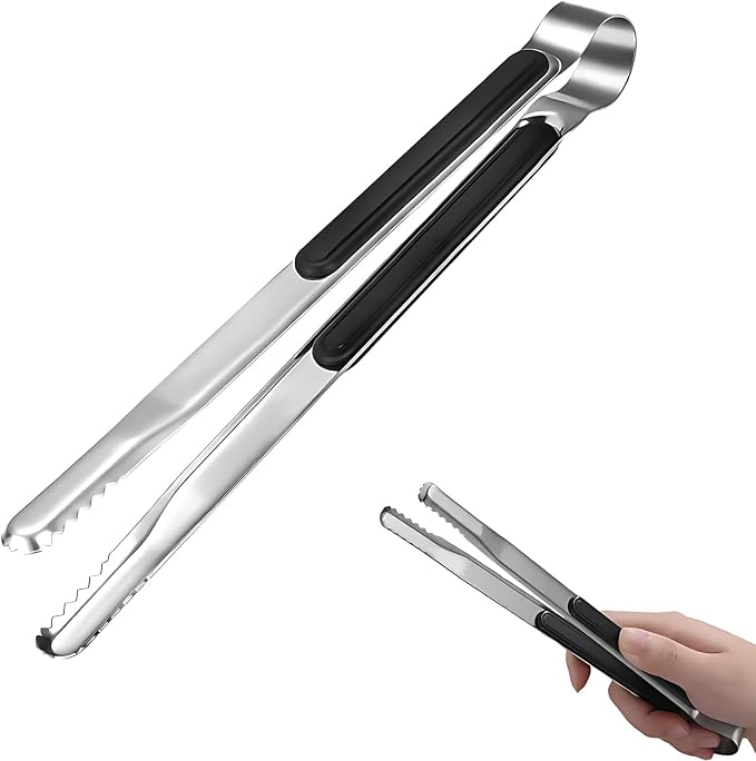 BBQ Tongs Premium Korean Cooking Heat Resistant Metal Kitchen Utensils Set for Frying Grilling Meat Hot Pot and Ice 12 inch Non Slip Grip Tongs for Cooking Essentials