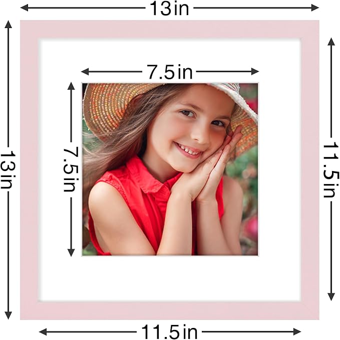 Vittanly 12x12 Picture Frames Set of 9 for Wall Mounting, Pink | Display Pictures 8x8 with Mat or 12x12 without Mat for Wall Mounting, Square Photo Frames for Home Decor, Engineered Wood