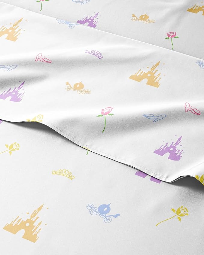 Kids King Size Bed Sheet Set - 4 Piece Kids Loft Bed Sheets - Princess Castle Themed Bedding - Soft, Cute and Cozy - Breathable and Machine Washable - Rose Bed Set for Boys, Girls, Teens & Toddlers