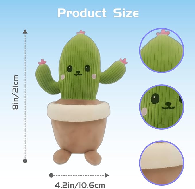 Stuffed Plant Plush Toy, Happy Face Flower Plushies Plant Pillow Decorationr with Natural Scent, Adorable Stuffed Flower for Christmas Horror Plush Halloween(Cactus)