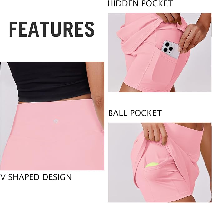 PINSPARK 14" Womens Tennis Skirt High Waisted Golf Skort with 2 Pockets | Built-in Shorts, A Line, Tummy Control, Stretchy, Casual, Mini, Workout, Pickleball, Running, Skort for Woman