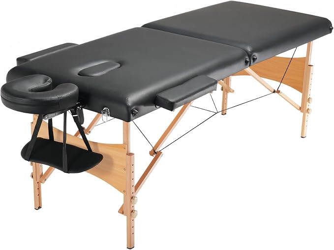 VEVOR Portable Massage Table 28" W, 2 Folding Lightweight Massage Table, 8-Level Height Adjustable Salon Tattoo Bed, Spa Table with Headrest, Armrests, Hand Pallet & Carrying Bag, 600LBS