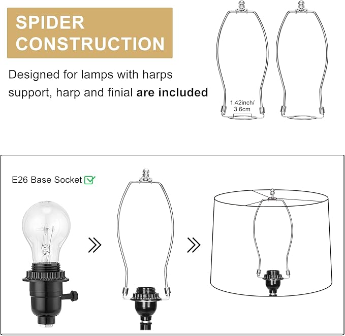 Lamp Shades Set of 2, 11.6"Top x 12.6"Bottom x 9.8"High, Champagne Beige | Drum Lampshades for Table Lamps, Floor Lamps, Natural Linen Lampshades for Bedroom, Living Room, Spider, Assembly Required