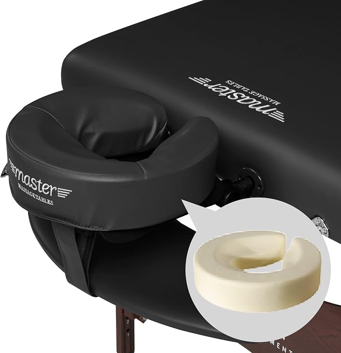 Master Massage Newport Portable Massage Table Package with Denser 2.5" Cushion, Walnut Stained Hardwood, Steel Support Cables, Pillows & Accessories, Black, 30"