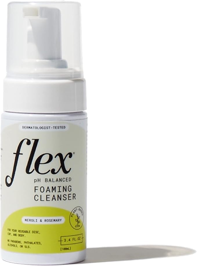 Flex Foaming Cleanser Infused with Neroli & Rosemary – Plant-Based and pH-Balanced Feminine Wash for Silicone Period Cups, Discs and Your Body (3.4 oz.)