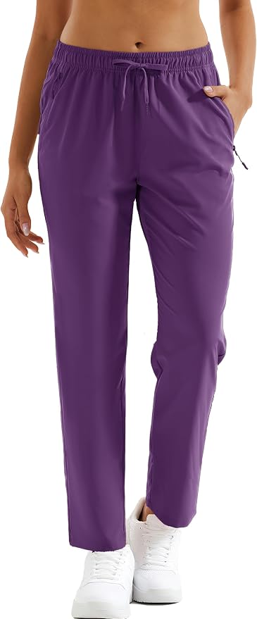 MAGCOMSEN Women's Hiking Pants Lightweight Quick Dry UPF 50 Water Resistant Elastic Waist Golf Travel Pants Zip Pockets