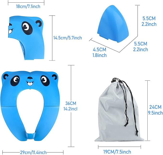 Foldable Toilet Seat Toddler, Portable Toilet Training Seat for Kids, Travel Toddler Toilet Seat in ABS Material with 8 Anti Slip Silicon Pads and 1 Carry Bag, Blue Panda