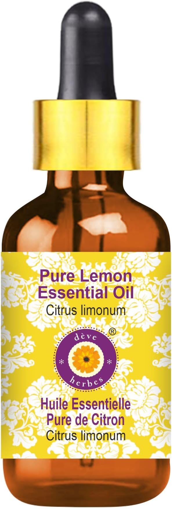dève herbes Lemon Essential Oil (Citrus limonum) with Glass Dropper | Pure | Non-Sticky | Non-Greasy | Lightweight | Men & Women | All Skin Types | Steam Distilled 5ml (0.16 oz)