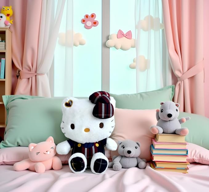 AlphaDesignLuxe Kitty Plush 10” Collectible Kitty Plushie Cute Stuffed Animal Toy Adorable Kawaii Doll (Uniform)